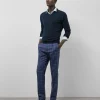Pantalón pinzas mezcla lana/lino/algodón cuadros azules