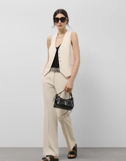 Pantalón recto crepé beige