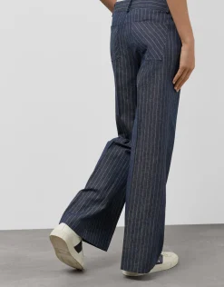 Pantalón recto en tejido vaquero con lino y perfil dorado