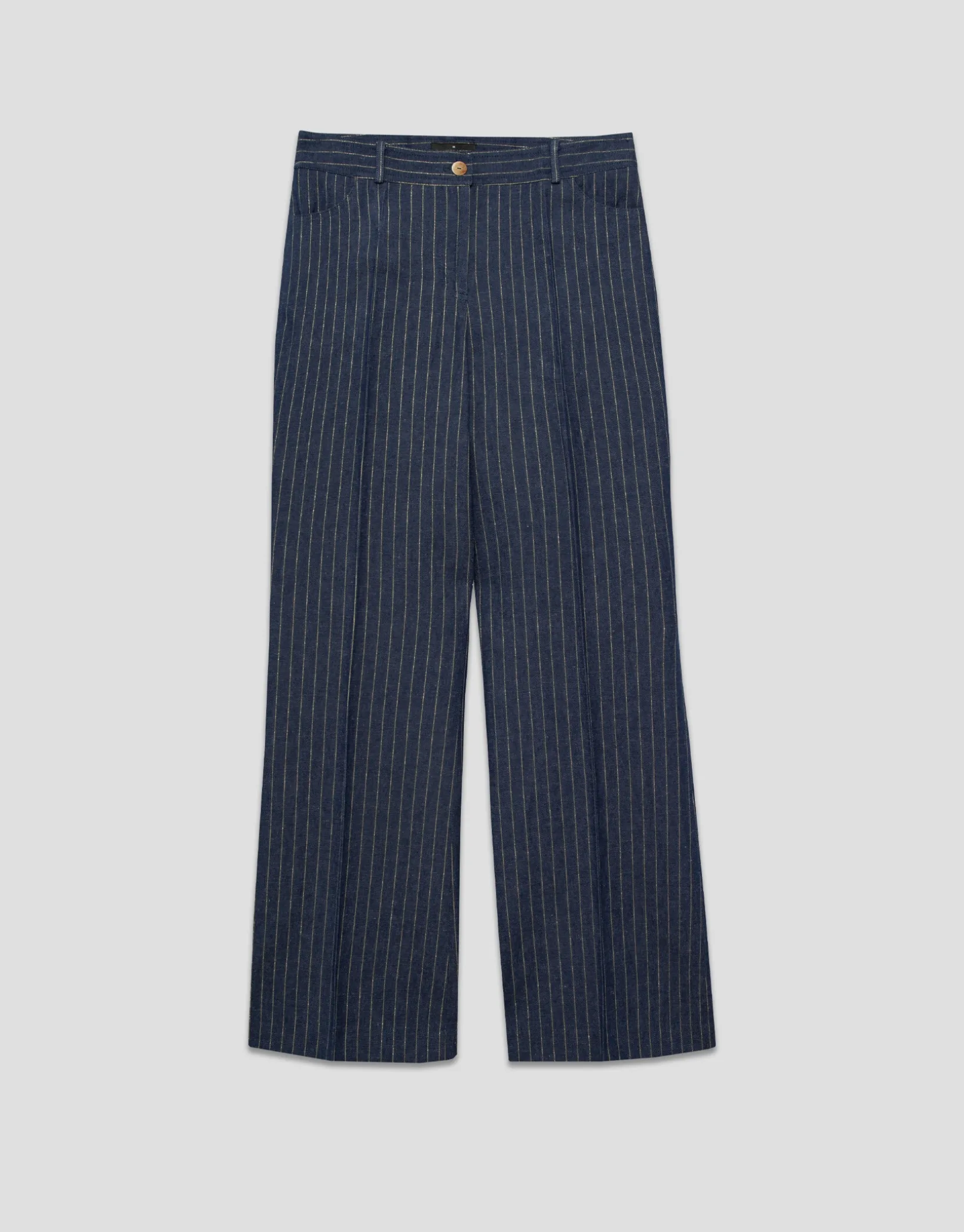 Pantalón recto en tejido vaquero con lino y perfil dorado