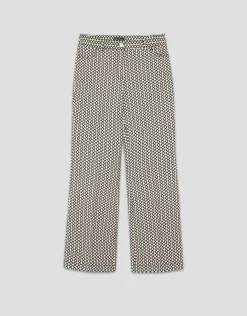 Pantalón recto jacquard geométrico blanco y negro
