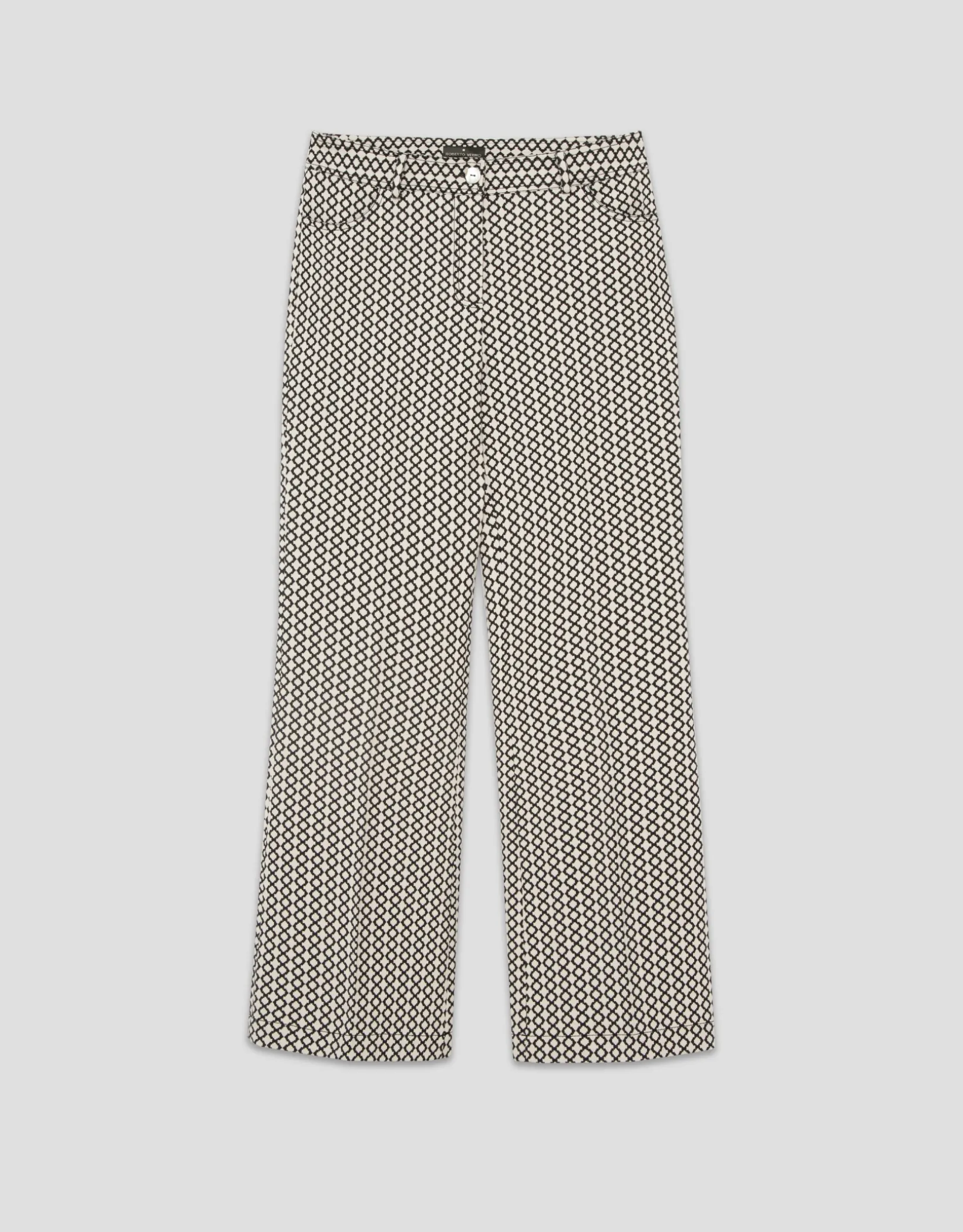 Pantalón recto jacquard geométrico blanco y negro