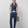 Pantalón recto lana fresca cuadro gales azul marino