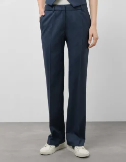 Pantalón recto lana fresca cuadro gales azul marino