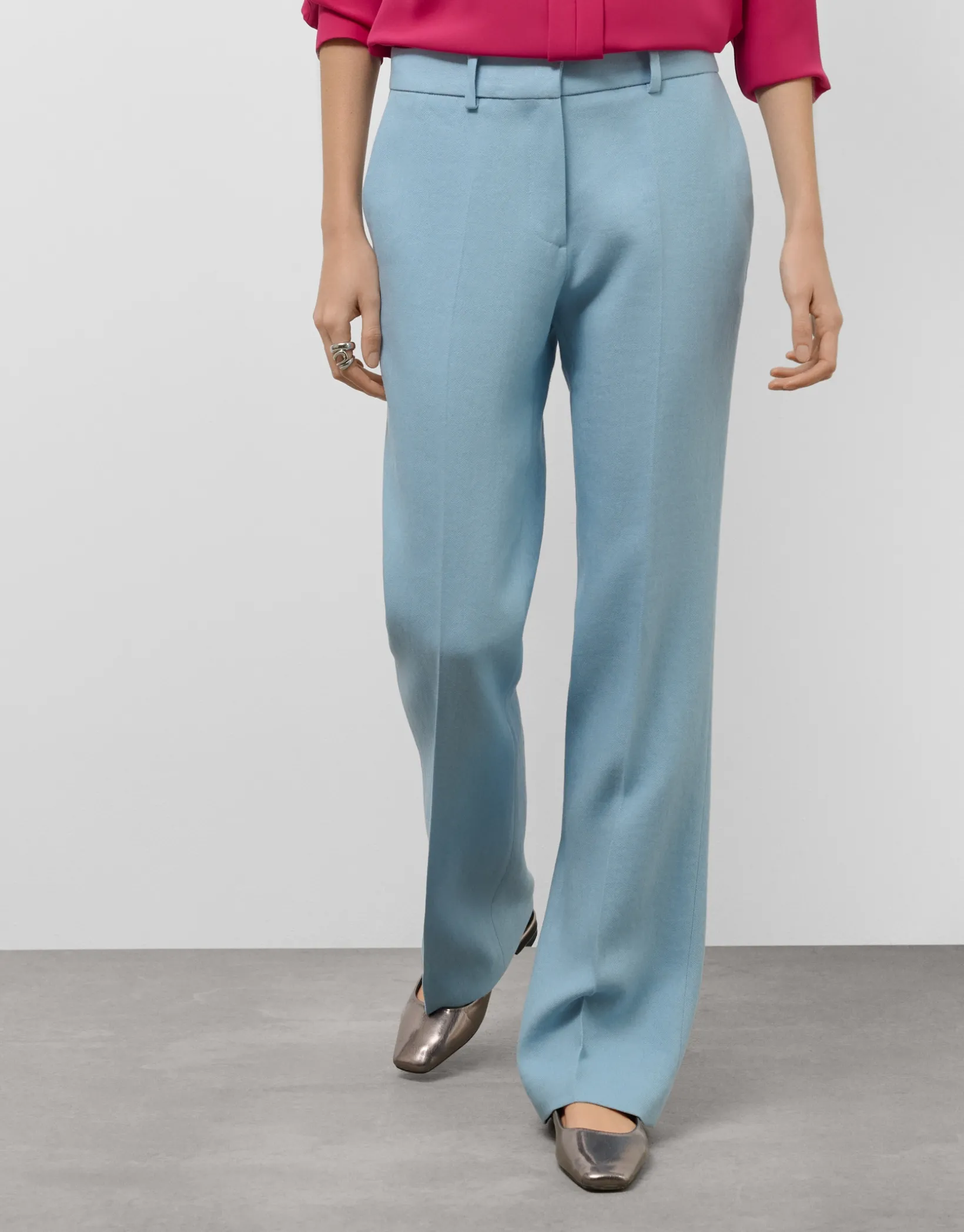Pantalón recto lino viscosa azul claro