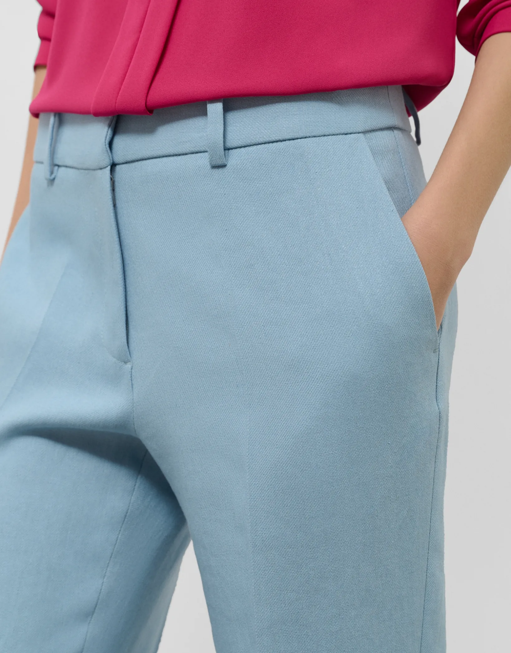 Pantalón recto lino viscosa azul claro