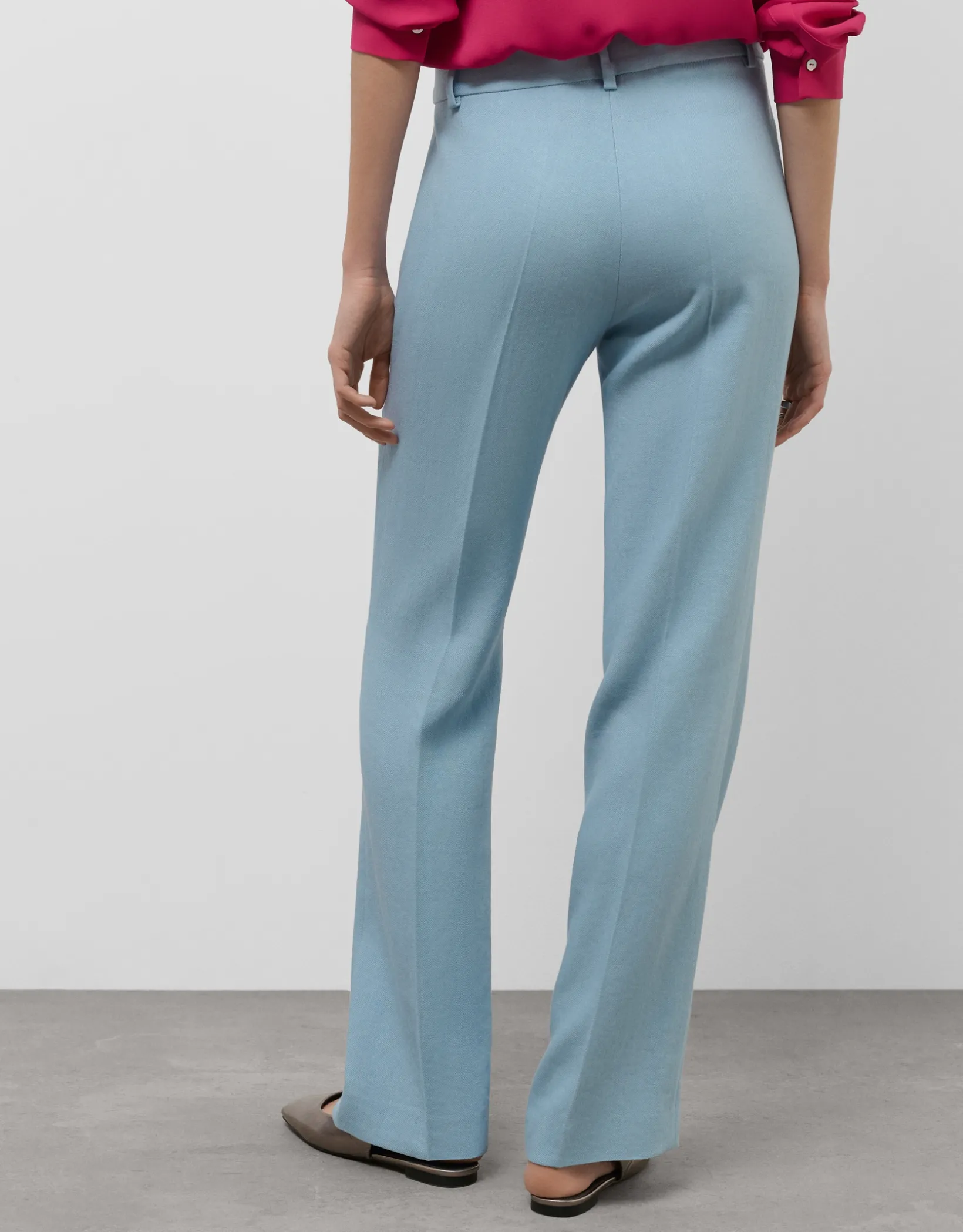 Pantalón recto lino viscosa azul claro