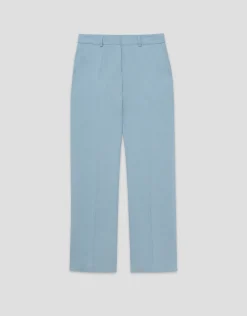 Pantalón recto lino viscosa azul claro