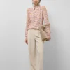 Pantalón recto pinzas crepé beige
