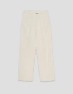 Pantalón recto pinzas crepé beige