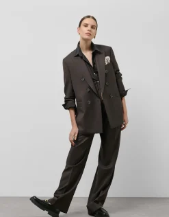 Pantalón sastre en lana fría punteada mocha mousse