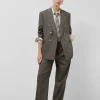 Pantalón sastre en lana fría punteada marrón claro