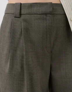 Pantalón sastre en lana fría punteada marrón claro