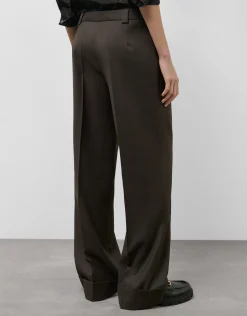 Pantalón sastre en lana fría punteada mocha mousse