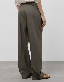 Pantalón sastre en lana fría punteada marrón claro