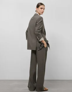 Pantalón sastre en lana fría punteada marrón claro