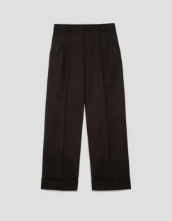 Pantalón sastre en lana fría punteada mocha mousse