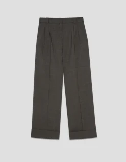 Pantalón sastre en lana fría punteada marrón claro