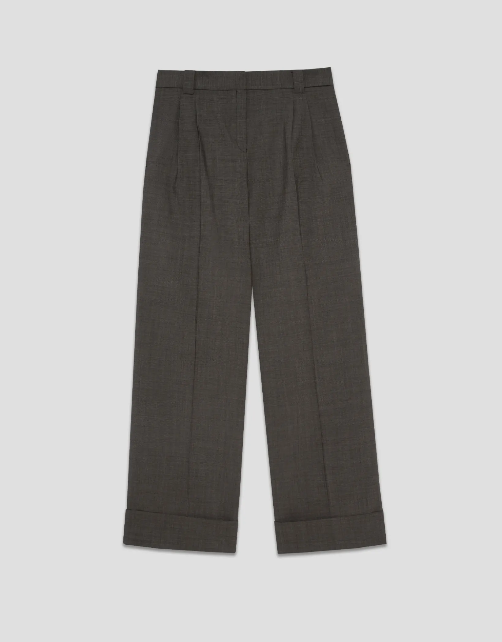 Pantalón sastre en lana fría punteada marrón claro