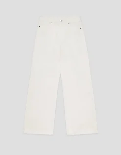 Pantalón vaquero ancho beige con bordados florales
