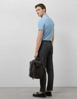 Pantalón vestir gris melange oscuro vuelta bajo