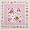 Pañuelo seda blanco estampado geométrico y flores rosa