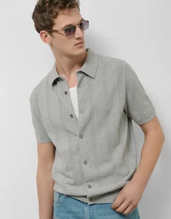 Polo abierto tricotado estructura gris melange