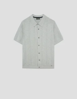 Polo abierto tricotado estructura gris melange