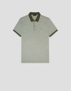 Polo jacquard geométrico caqui y blanco