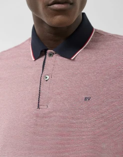 Polo jacquard geométrico rojo, marino y blanco