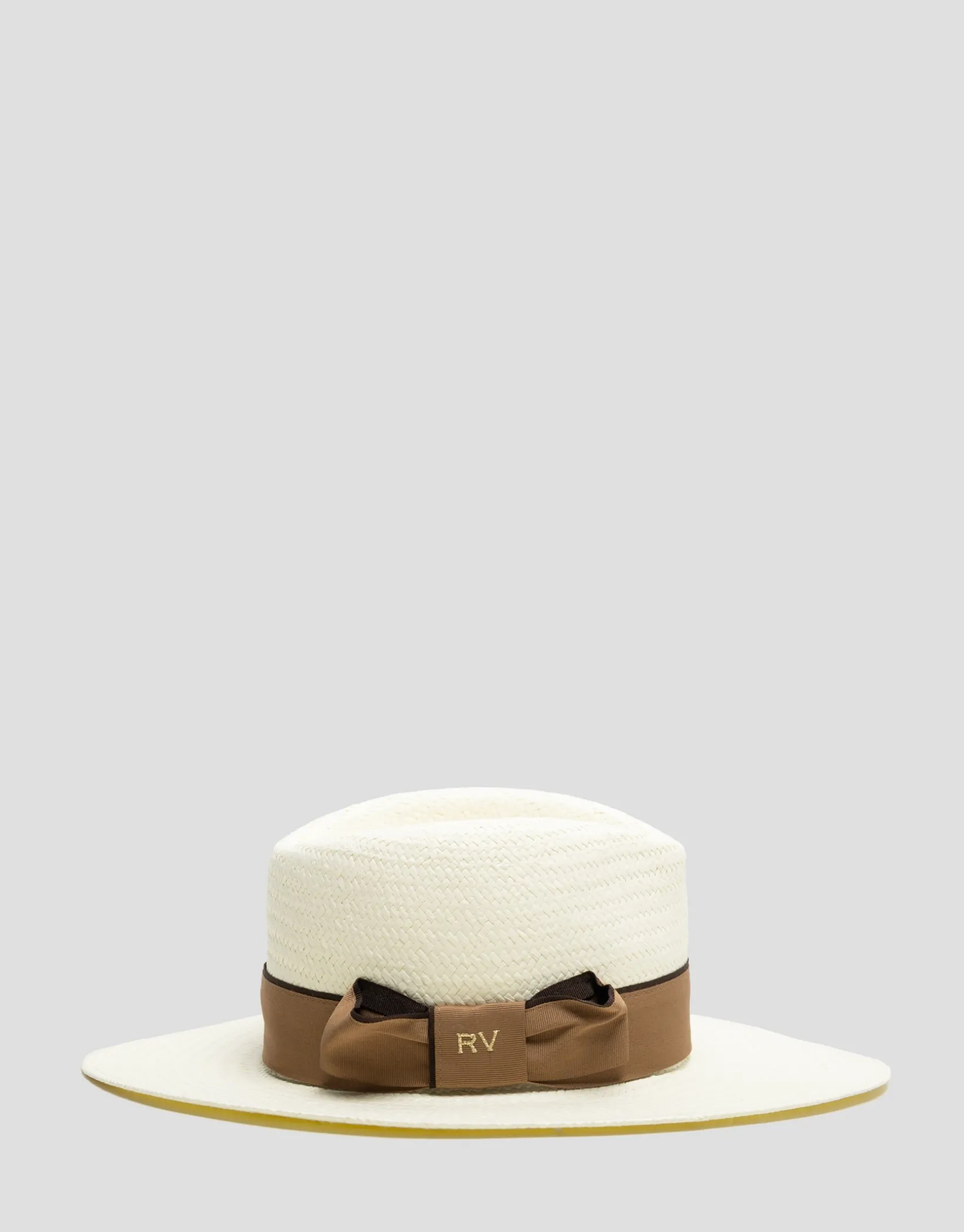 Sombrero ala ancha beige cinta cámel