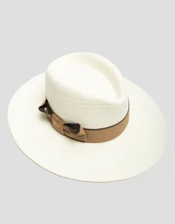 Sombrero ala ancha beige cinta cámel