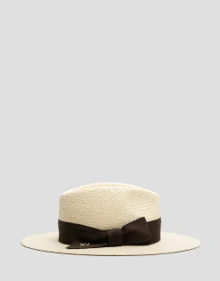 Sombrero ala corta beige cinta marrón