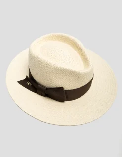 Sombrero ala corta beige cinta marrón