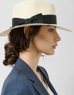 Sombrero ala corta beige cinta negra