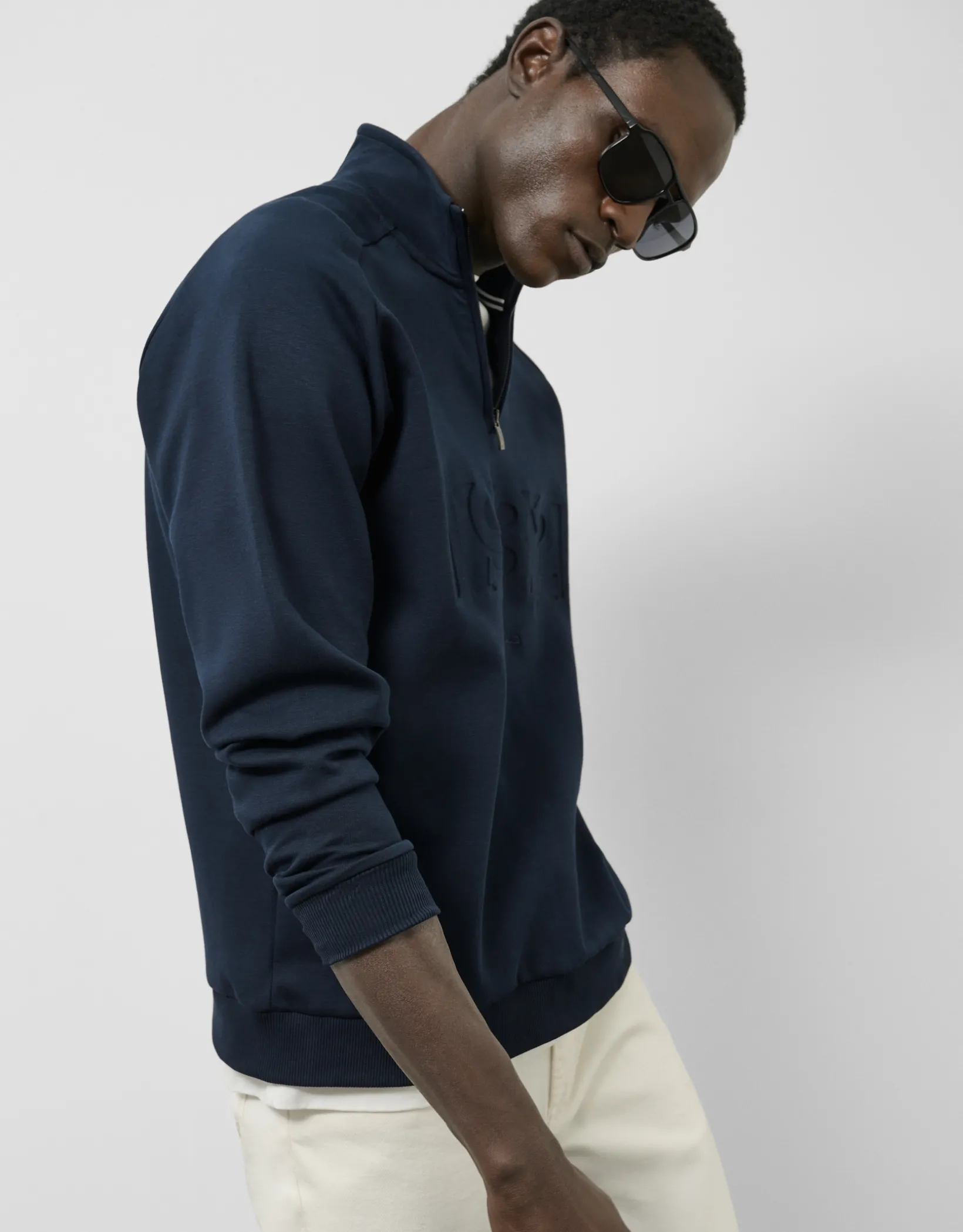 Sudadera media cremallera marina con logo