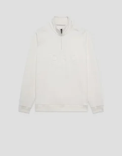 Sudadera media cremallera crudo con logo
