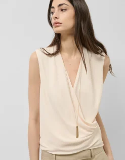 Top cruzado tejido fluido beige