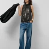Top cuello halter lamé negro