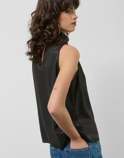 Top cuello halter lamé negro