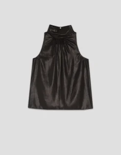 Top cuello halter lamé negro