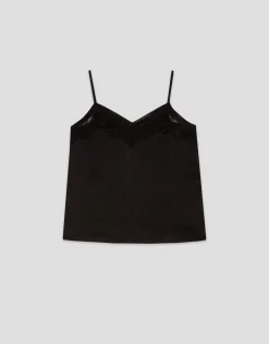 Top lencero satén negro con puntilla