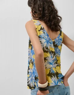 Top sisas crepe georgette estampado floral azules
