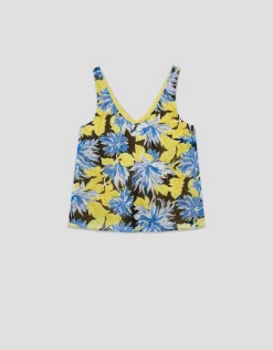 Top sisas crepe georgette estampado floral azules