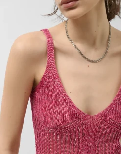 Top sisas punto calado con lúrex frambuesa