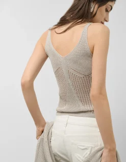 Top sisas punto calado con lúrex beige