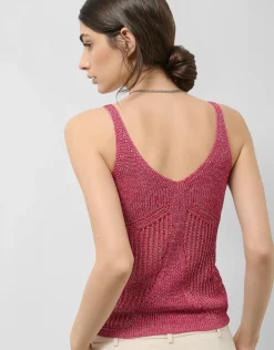 Top sisas punto calado con lúrex frambuesa