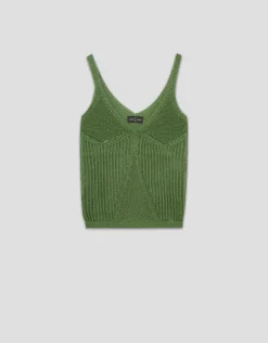 Top sisas punto calado con lúrex verde claro