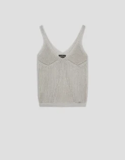Top sisas punto calado con lúrex beige