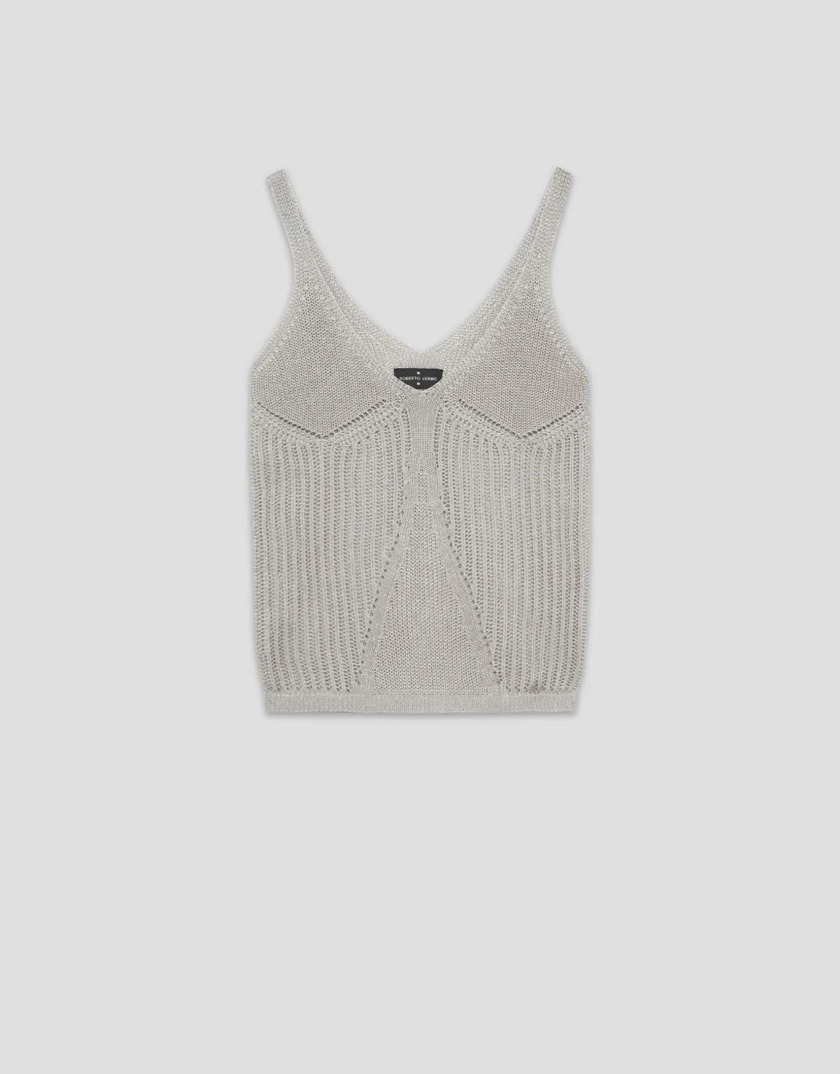 Top sisas punto calado con lúrex beige
